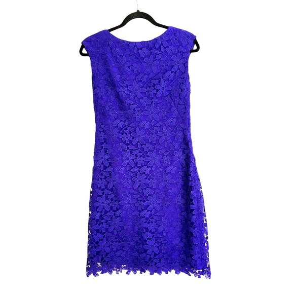 LAUREN RALPH LAUREN- WOMENS PURPLE/BLUE MIDI LACE BATEAU-NECK DRESS SIZE 6 - Picture 1 of 9